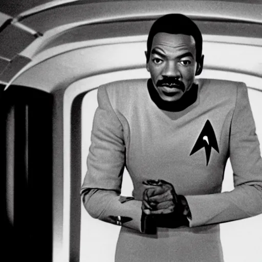 Prompt: a promotional still of Eddie Murphy in Star Trek 1966.