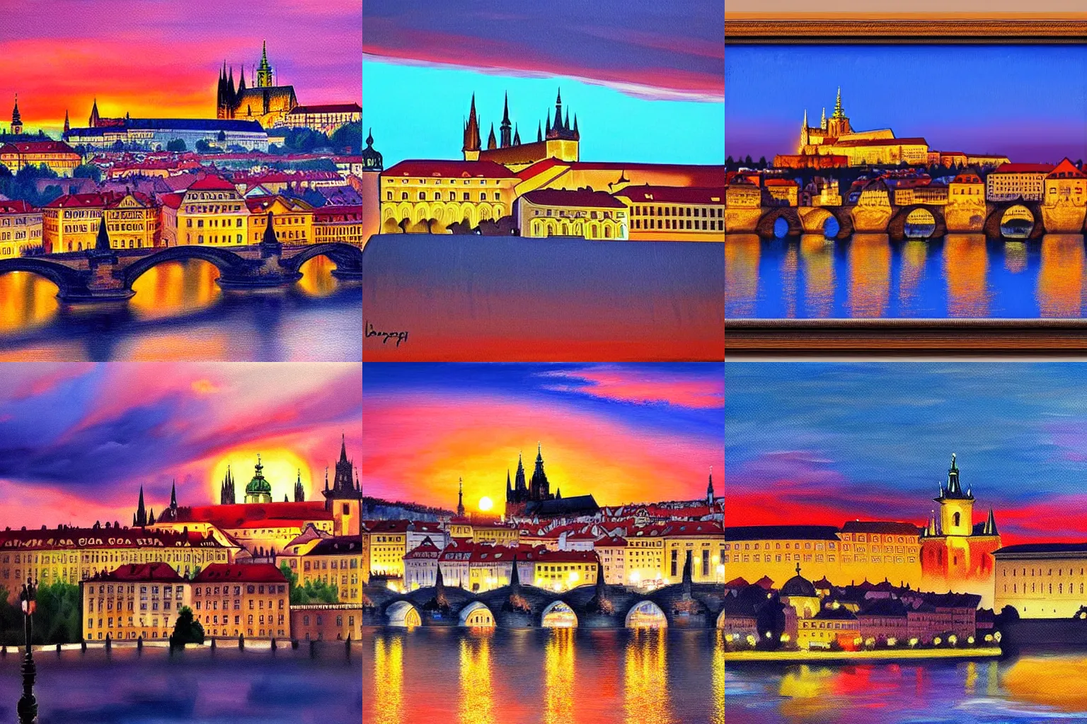 Prompt: Sunset over Prague Castle, beautiful painting