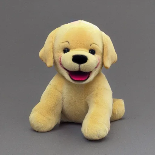 Image similar to a happy golden retriever puppyplush doll, 8 k