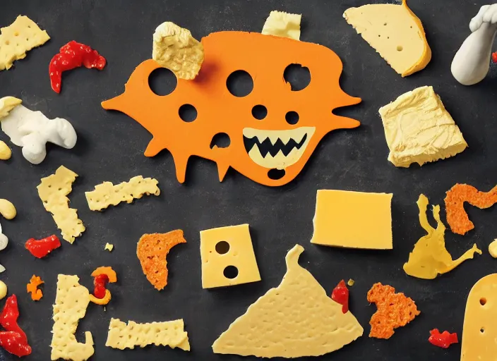 Image similar to monsters made of cheese, eating humans