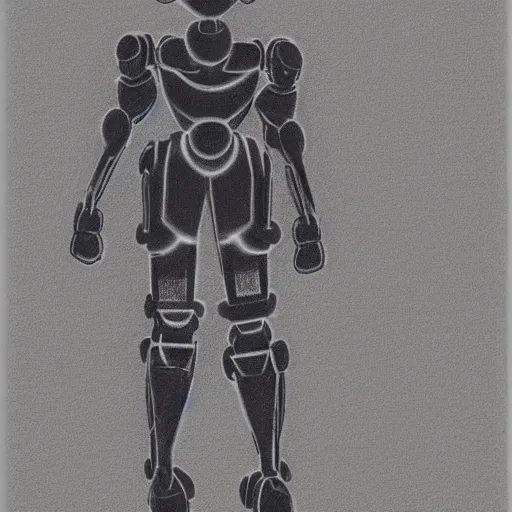 Image similar to a simple pencil sketch of a giant humanoid athletic sleek futuristic humanoid robot android powering up, lines of energy swirling around it