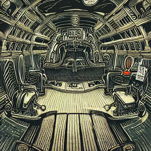 Image similar to intricate detailed victorian golf interior of submarine, pipes, captain, by peter mohrnacher and dan mumford, chsociety