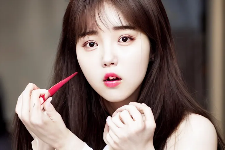 Image similar to Iu Jieun, seductively eating