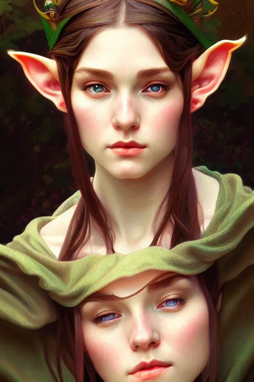 Image similar to beautiful young elf portrait, highly detailed, digital painting, artstation, sharp focus, illustration, art by tan zi and ayanamikodon and alphonse mucha and wlop