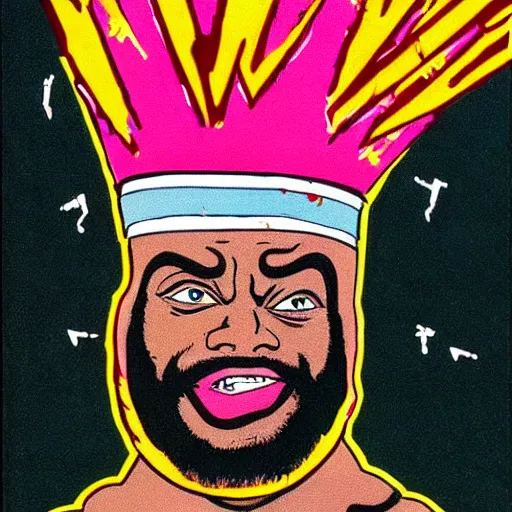 Image similar to conehead mr. t pop band, detailed facial expressions, 1 9 8 0 s aesthetic