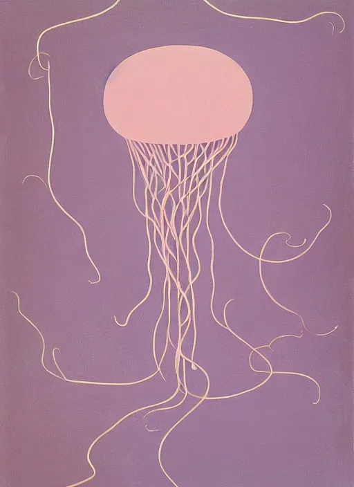 Image similar to pink jellyfish with minimalistic and aesthetic geometric shapes and patterns, muted color palette, symmetric, symbolist, abstract, spiritual art painting by Hilma At Klint