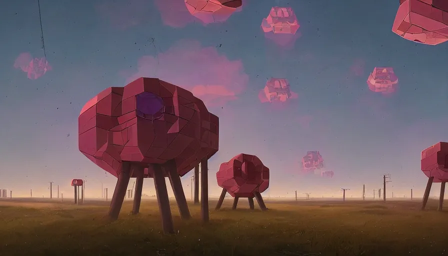 Image similar to mirror hexagons eyes in the sky, blocking the sun, simon stalenhag