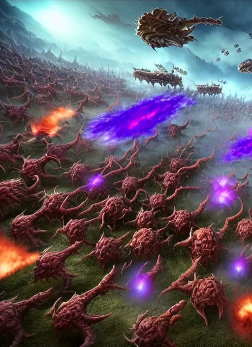 Image similar to photo of zerg rush, realistic, 8 k