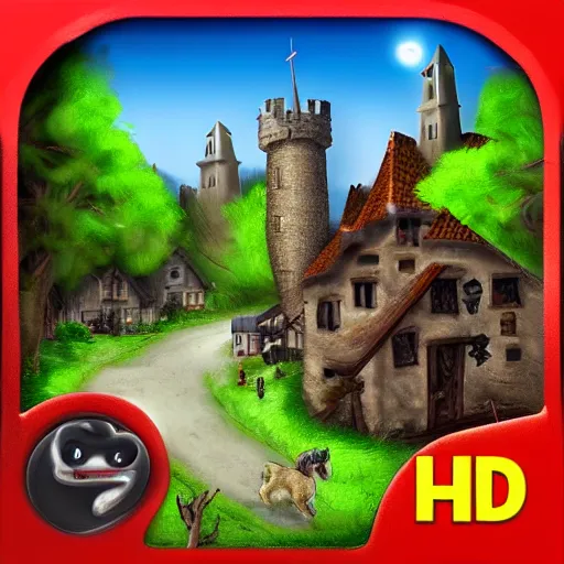 Image similar to hunted medieval town on the edge of dark forest, werewolf attack on villagers, hd, street view