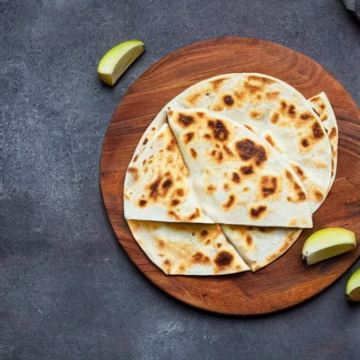 Image similar to quesadilla with pear slices in it