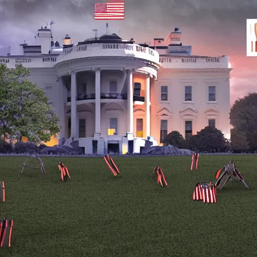 Image similar to live on cnn ufo lands on whitehouse lawn, hyper detailed, dramatic lighting, cgsociety, realistic, hyper detailed, insane details, intricate, dramatic lighting, hypermaximalist, golden ratio, rule of thirds, octane render, weta digital, micro details, ultra wide angle, artstation trending, 8 k,