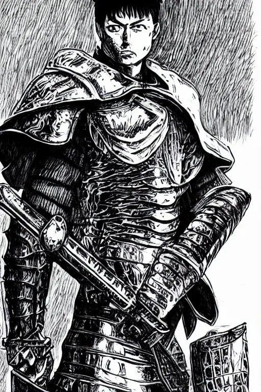 Image similar to Elon Musk as a knight in the style of Berserk, by Kentaro Miura