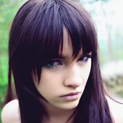 Image similar to emo girl, long hair and bangs, makeup