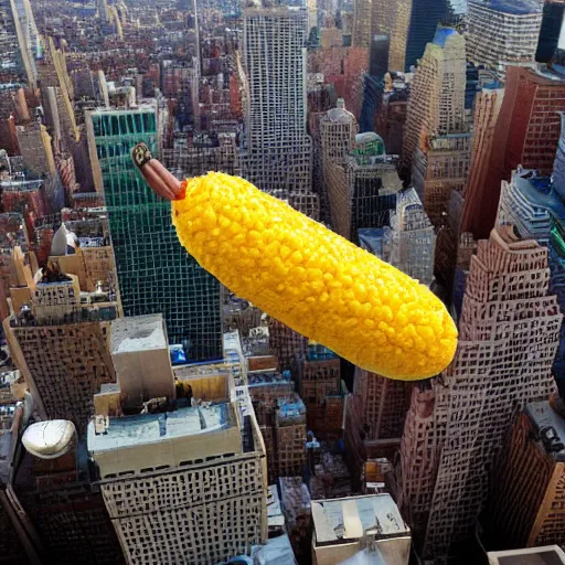 Prompt: giant massive corndog attacking new york city