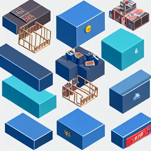 Image similar to cubby isometric crate 3 d icons for mobile game, stylized, blue scheme, octane render, studio lighting