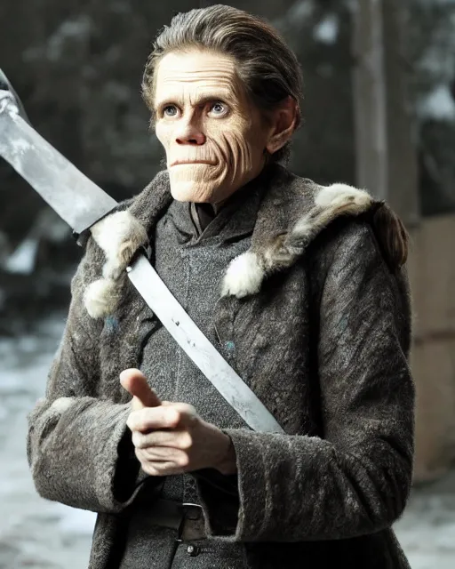 Image similar to William Dafoe in the role of aria stark