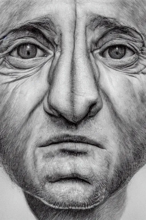 Prompt: hyperrealism close-up portrait Face is half old and half young in style of da Vinci
