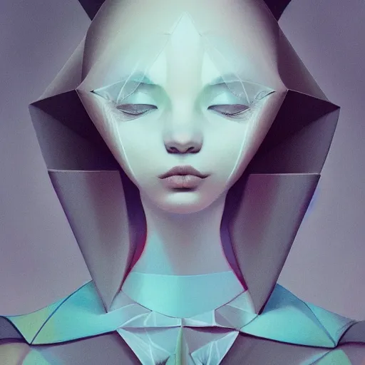 Image similar to 3 / 4 view of a beautiful girl wearing an origami dress, eye - level medium shot, elegant, by eiko ishioka, givenchy, by peter mohrbacher, centered, fresh colors, dance, origami, fashion, detailed illustration, vogue, high depth of field, japanese, reallusion character creator