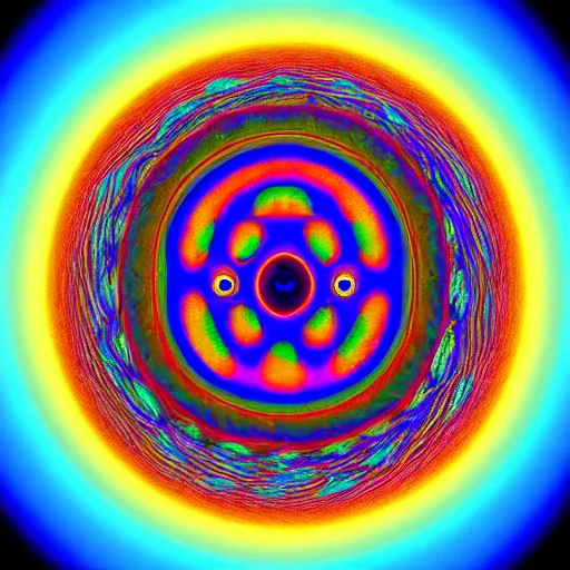 Prompt: an ominous sphere made of eyes phyllotaxis spiral psychedelic chromatic aberration hd