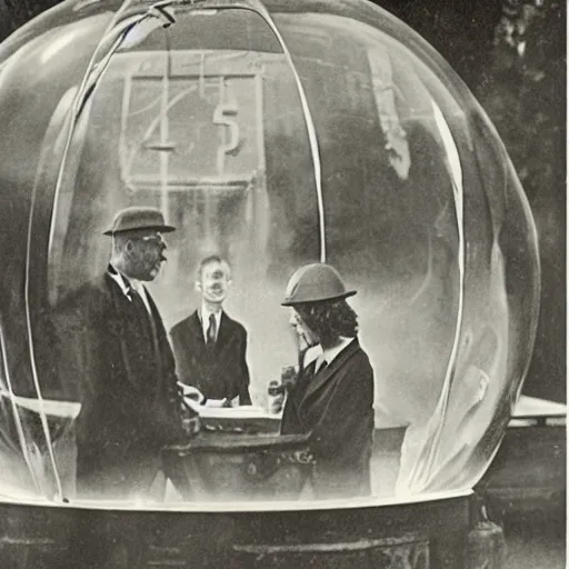 Image similar to 1 9 2 9 bankers, dreaming in a bubble about the future