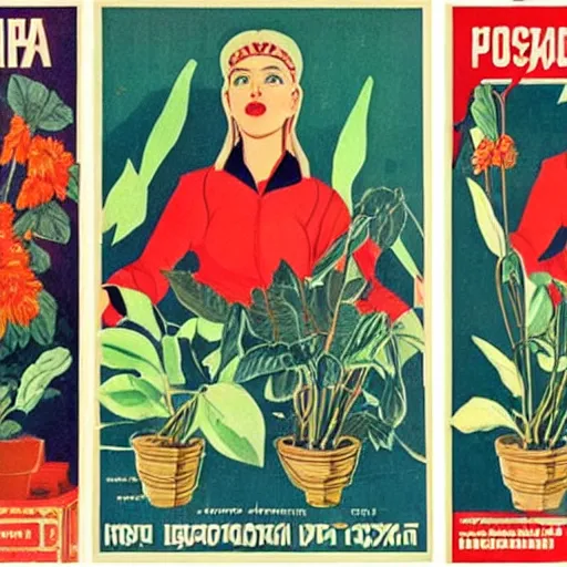 Image similar to russian propaganda posters warning against neglecting houseplants