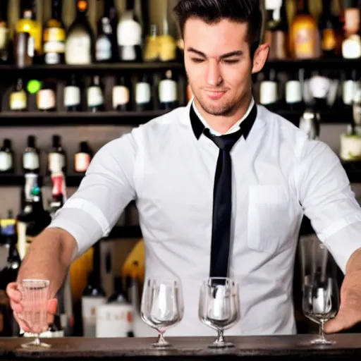 Prompt: a handsome musculous barman, full body photo