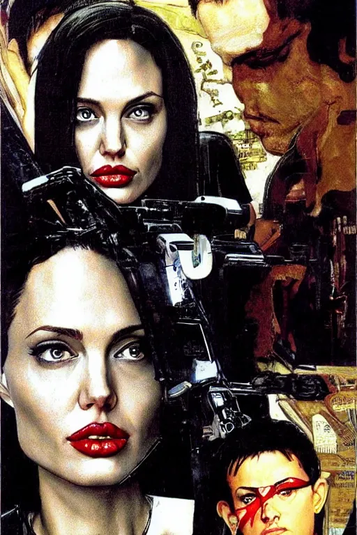 Image similar to angelina jolie in the movie hackers painted by norman rockwell