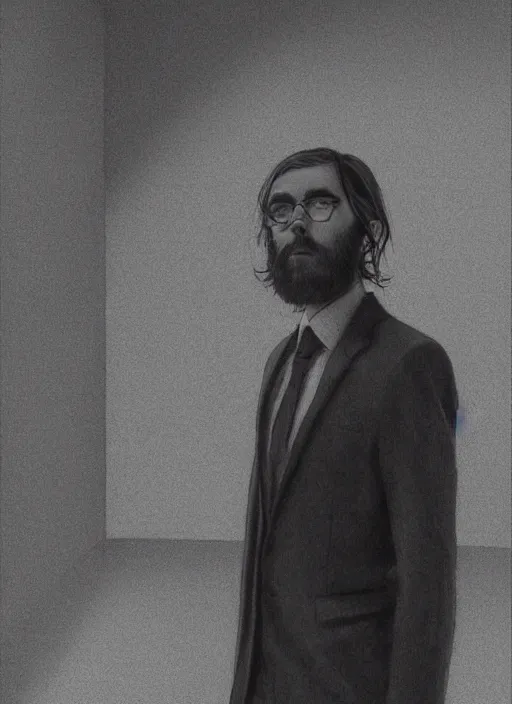 Prompt: Keaton Henson in an empty room art concept art, sharp focus, artgerm, 8k highly detailed