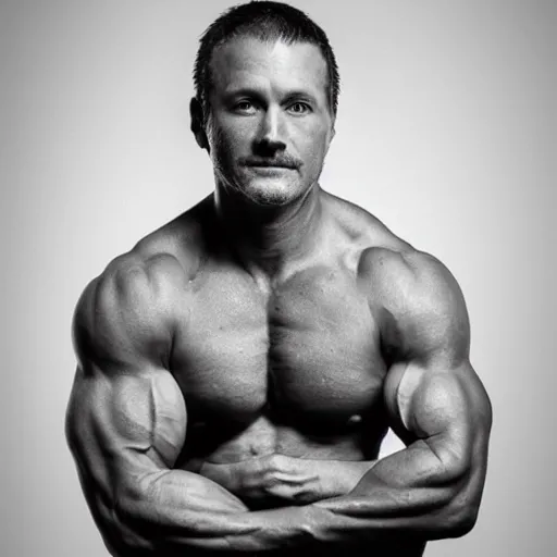 Image similar to photo of a 4 0 year old man that looks young for his age that takes hgh and testosterone. he has no shirt on and his muscles are in view.