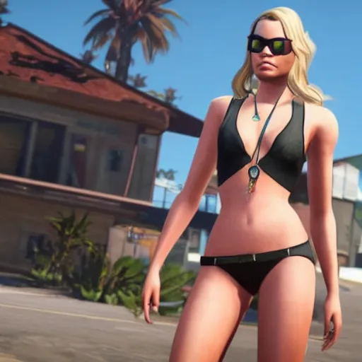 Prompt: margot robbie as a grand theft online 5 character