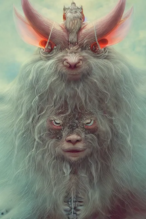 Prompt: a portrait of a translucent japanese devil animal illustrated by miyazaki by karol bak, james jean, tom bagshaw, rococo, sharp focus, trending on artstation, cinematic lighting, hyper realism, octane render, 8 k, hyper detailed, vivid, ultra detailed, highly detailed