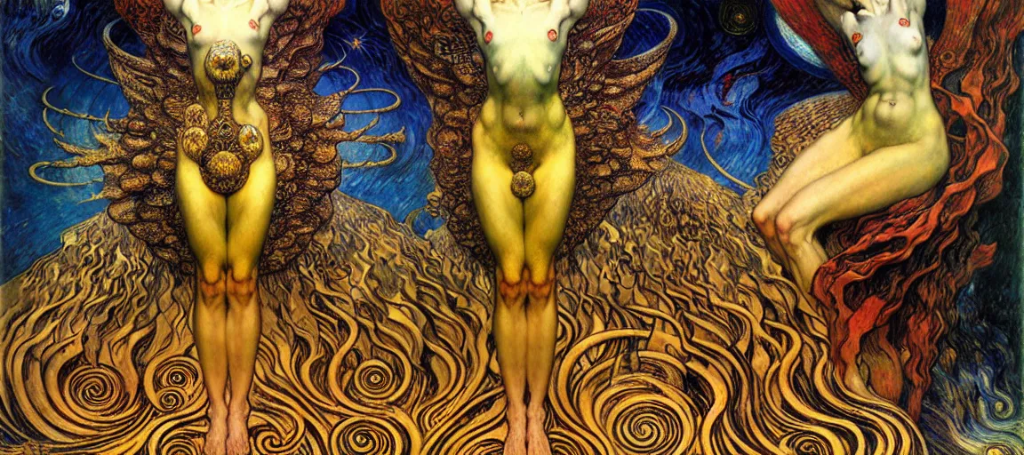 Image similar to Divine Chaos Engine by Karol Bak, Jean Delville, William Blake, Gustav Klimt, and Vincent Van Gogh, symbolist, visionary