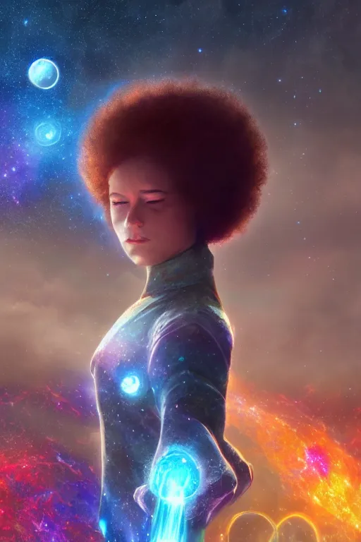 Prompt: galaxy bender experiencing the quantum field, elevated consciousness, beautiful astrological neural network, bob ross matte painting and tim burton comic book art, realistic, trending on artstation, sharp focus, depth of field, cinematic composition, physics splashes of colors, unreal engine