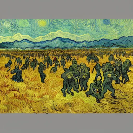 Prompt: the zombie apocalypse by vincent van gogh