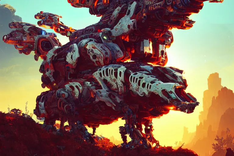 Image similar to snapmaw machine mecanical creature robot of horizon forbidden west horizon zero dawn bioluminiscence global illumination ray tracing hdr fanart arstation by ian pesty and alena aenami artworks in 4 k