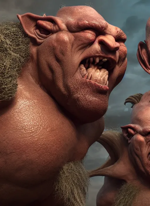 Prompt: twin - headed ogre, ultra detailed fantasy, elden ring, realistic, dnd character portrait, full body, dnd, rpg, lotr game design fanart by concept art, behance hd, artstation, deviantart, global illumination radiating a glowing aura global illumination ray tracing hdr render in unreal engine 5