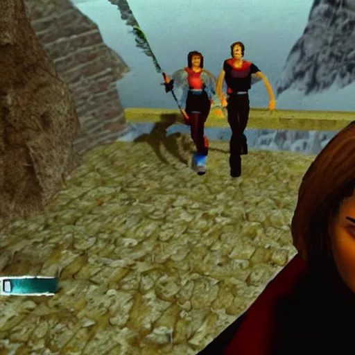 Image similar to Screenshot of Emma Watson in Descent (1995) video game,