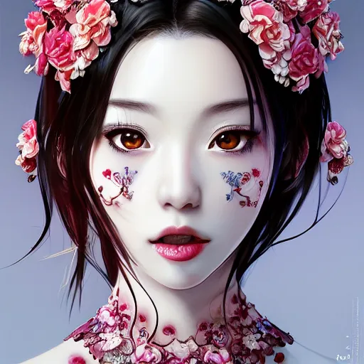 Prompt: the portrait of the absurdly beautiful, graceful, elegant, gorgeous, fashionable photorealistic anime gravure idol made of cherries and white petals with tears, an ultrafine hyperdetailed illustration by kim jung gi, irakli nadar, intricate linework, bright colors, octopath traveler, final fantasy, unreal engine highly rendered, global illumination, radiant light, intricate environment