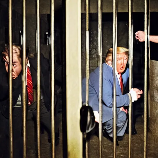 Prompt: candid color photo of Donald Trump being bullied in his jail cell . photo for Vanity Fair