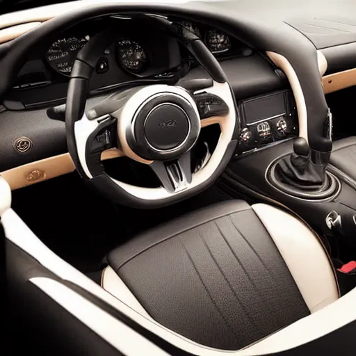 Prompt: a sports car interior in leather