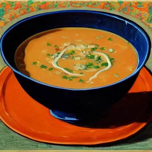 Prompt: a bowl of soup running for President, mannerism