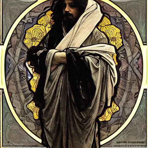 Image similar to “ george costanza, saint, by alphonse mucha ”