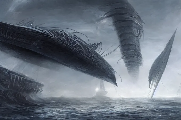 Image similar to Trireme, Charybdis by HR Giger, by Jessica Rossier and cinematic concept painting