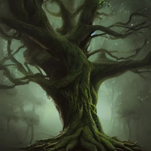 Prompt: A very detailed large tree ent creature protecting the forest, Charlie Bowater art style, digital fantasy portrait