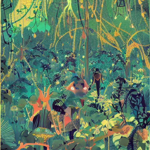 Image similar to disco diffusion painting of the jungle by victo ngai and malika favre, makoto shinkai, masterpiece, contest award winner