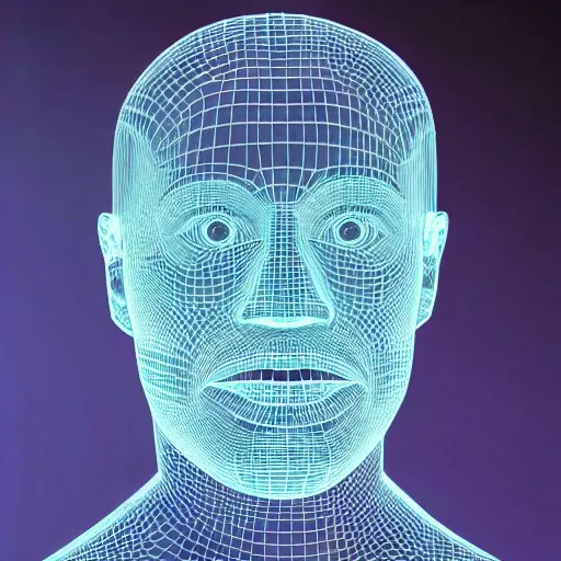 Prompt: a 3d human head made up of shiny holograms