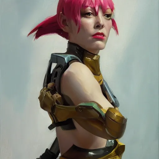 Image similar to greg manchess portrait painting of partially armored leeloo from the 5 th element as overwatch character, medium shot, asymmetrical, profile picture, organic painting, sunny day, matte painting, bold shapes, hard edges, street art, trending on artstation, by huang guangjian, gil elvgren, ruan jia, randy vargas, greg rutkowski