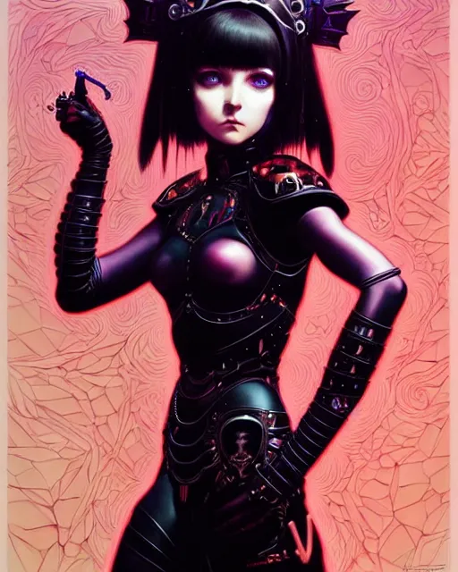 Image similar to portrait of beautiful cute goth girl in warhammer armor, art by kuvshinov ilya and wayne barlowe and gustav klimt and artgerm