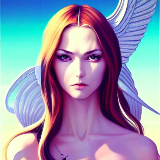 Image similar to portrait of a powerful pretty woman with wings, digital art,, concept art, smooth, sharp focus, illustration, symmetry face, fine details. art by alex ross, brittney lee, anime - h 6 4 0