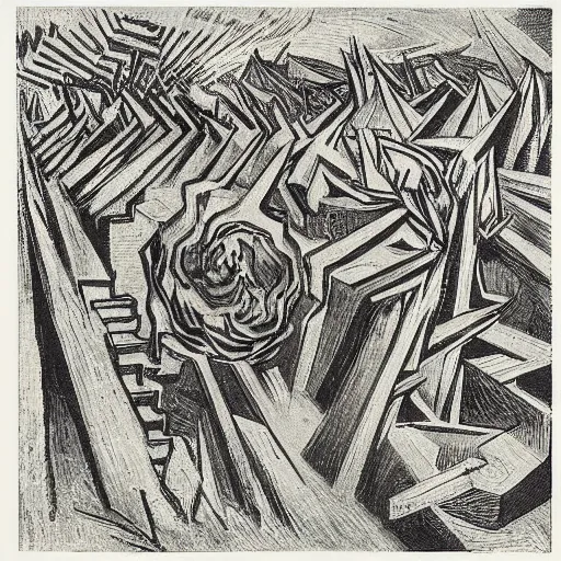 Prompt: Divine Chaos Engine by Vincent Van Gogh and M. C. Escher, symbolist, visionary